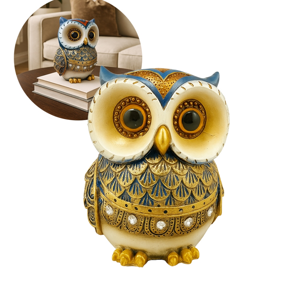 Enfeite Coruja Decorativa Resina Luxo Sabedoria Sorte Enfeite Casa
