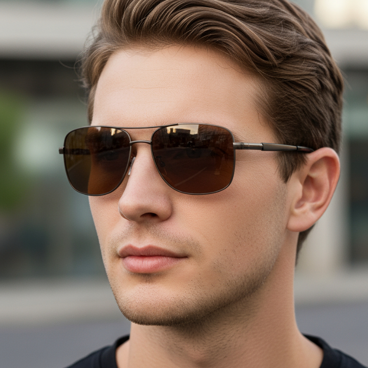 Óculos de Sol Aviador Polarizado Quadrado Premium Elegante Classico Vintage uv400 Masculino