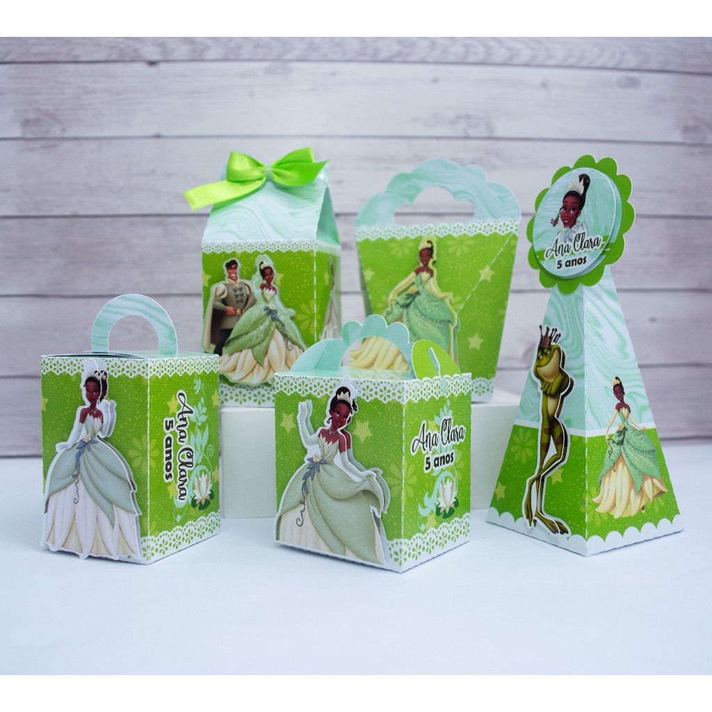 Caixinhas personalizadas PRINCESA TIANA (pegue e monte) - kit caixas lembrancinha para festa a princesa e o sapo