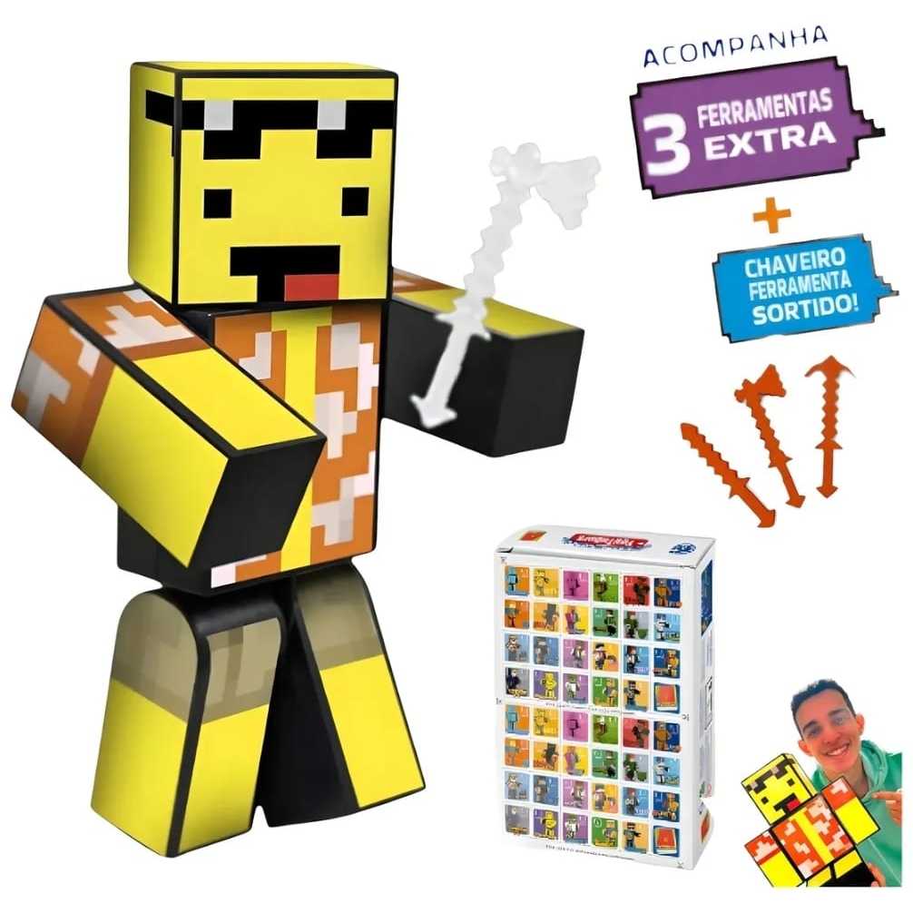 Boneco Mel 15cm Gamer Skin Com Acessórios + Chaveiro - Algazarra