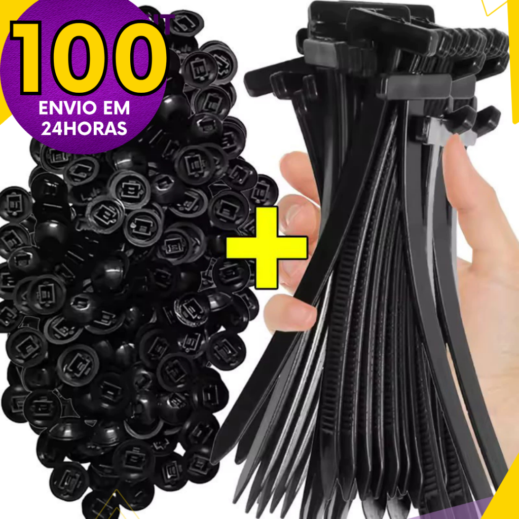 Abraçadeiras de Nylon Automotiva Universal - Fixador Preto Resistente UV (Kit 100, 50 e 20 un) em Oferta na Shopee