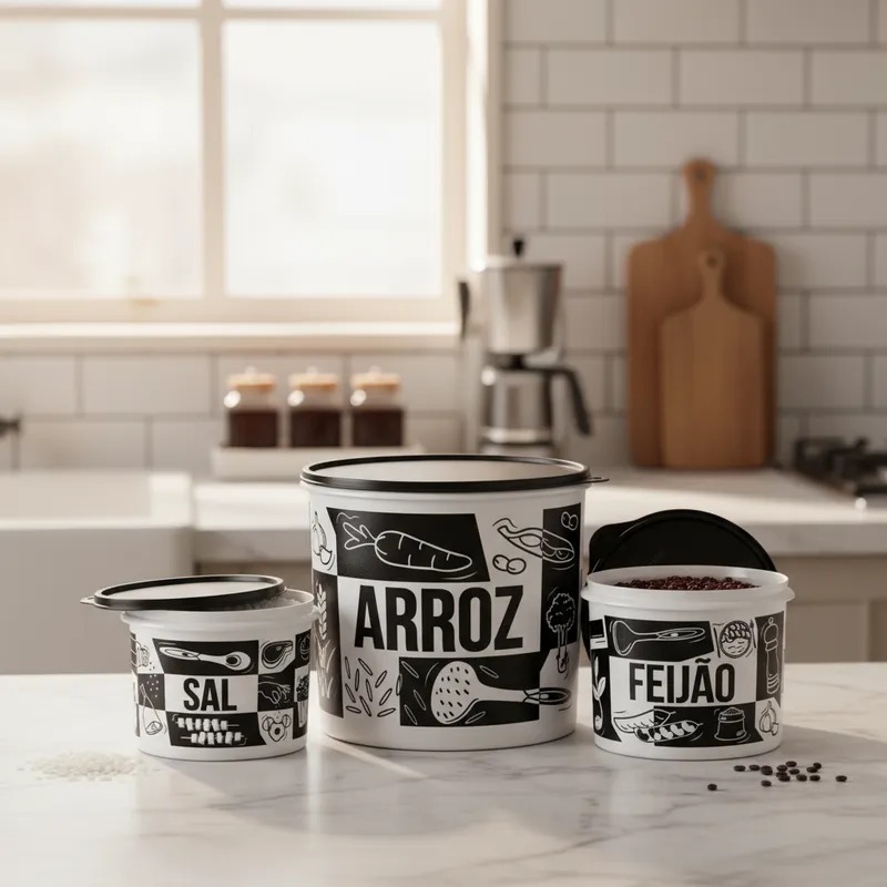 Kit 3 Potes Porta Mantimento Tupperware Hermético Arroz Feijao Sal Livre BPA Depósito Armario