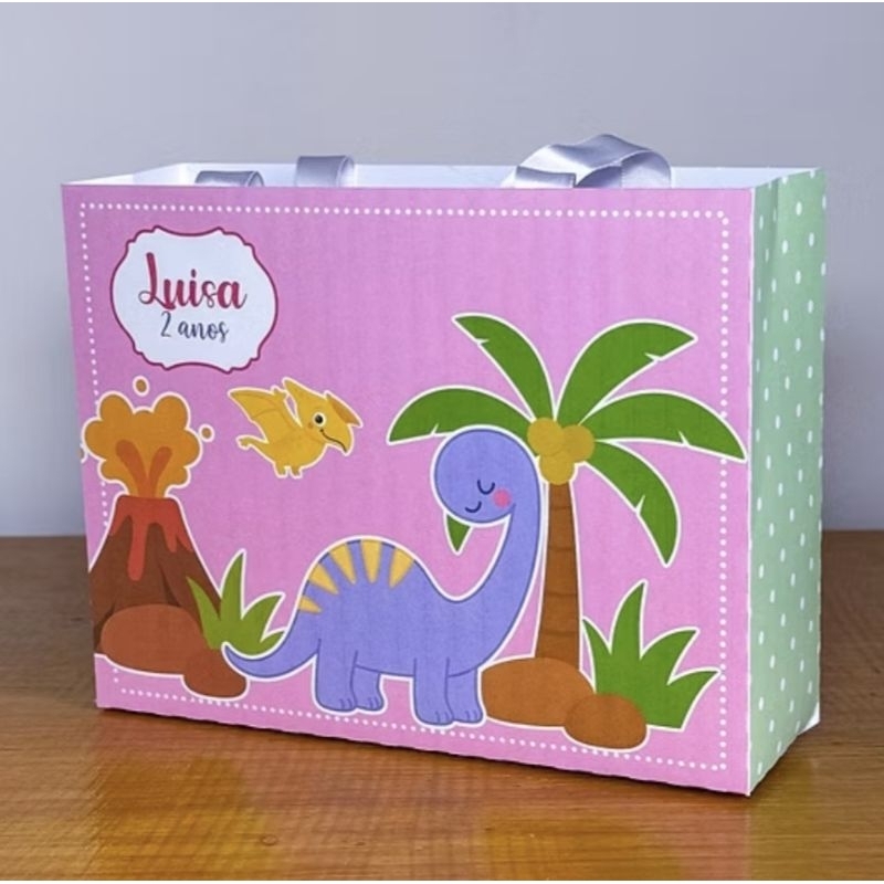 PEGUE E MONTE - Kit Sacolinhas Surpresa Personalizada Lembrancinha Tema Dino Dinossauro Menina