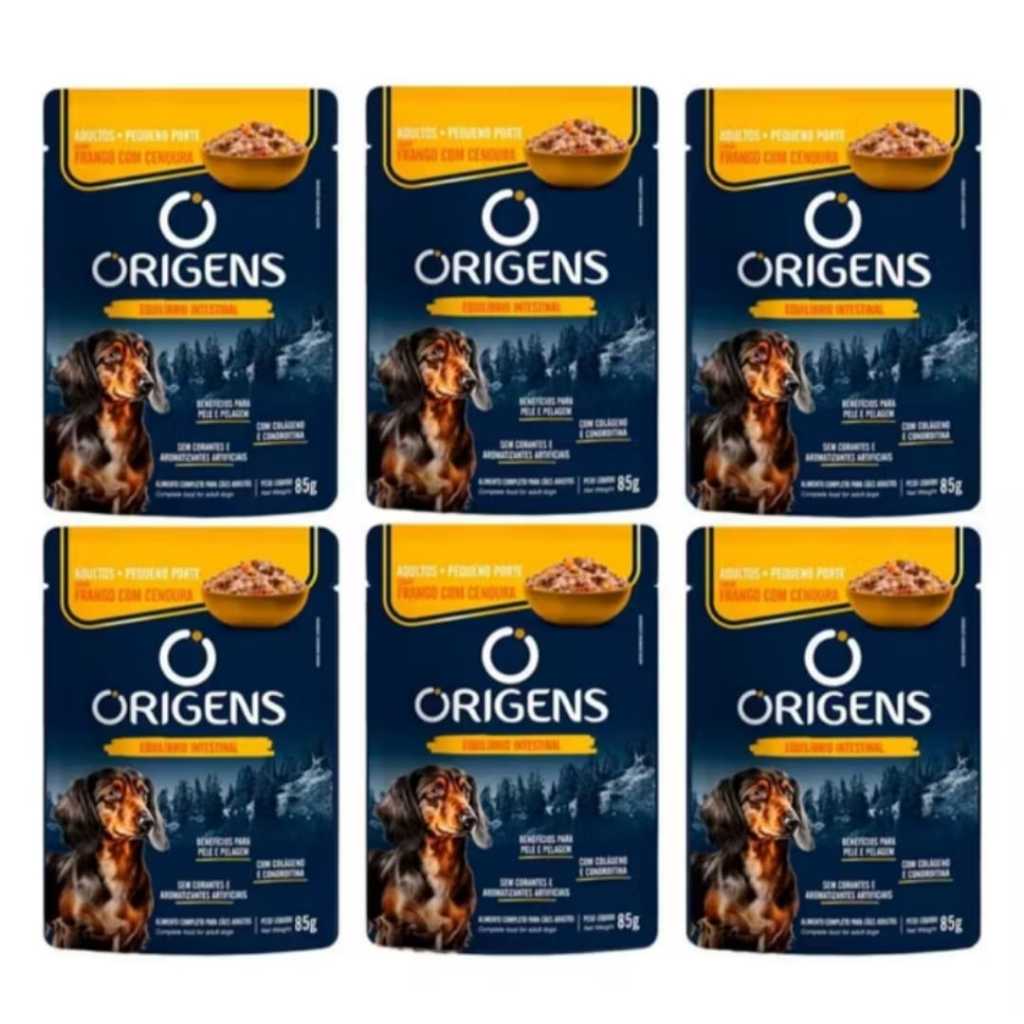 kit 6 Sachê Origens Cães Adultos Sabor Frango com Cenoura Porte Pequeno Premium Especial 85g