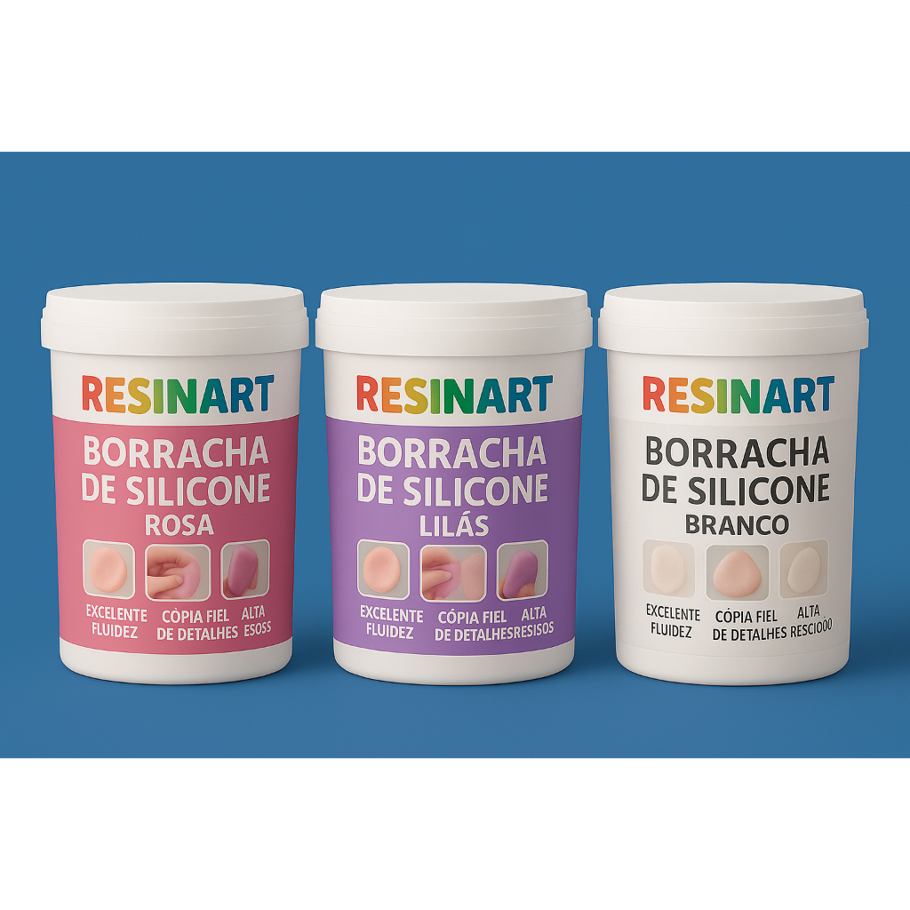 Kit de Borracha de Silicone para Moldes e Artesanato – 3 Cores (Lilás, Rosa e Branca) + Catalisador