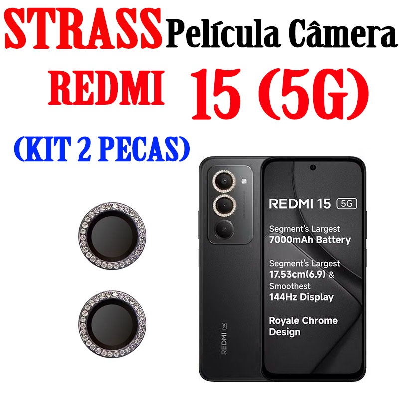 (KIT 2 PEÇAS )PELÍCULA CÂMERA DIAMANTE STRASS PARA  REDMI 15(5G) em Oferta na Shopee