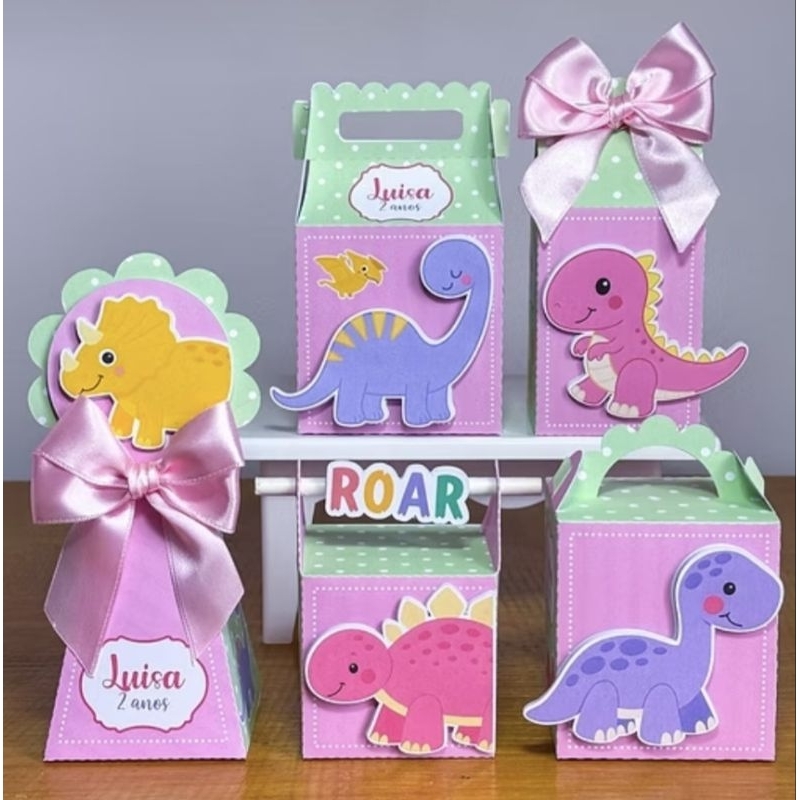 PEGUE E MONTE - Kit Caixinhas Personalizadas Festa Aniversário Dino Dinossauro Menina