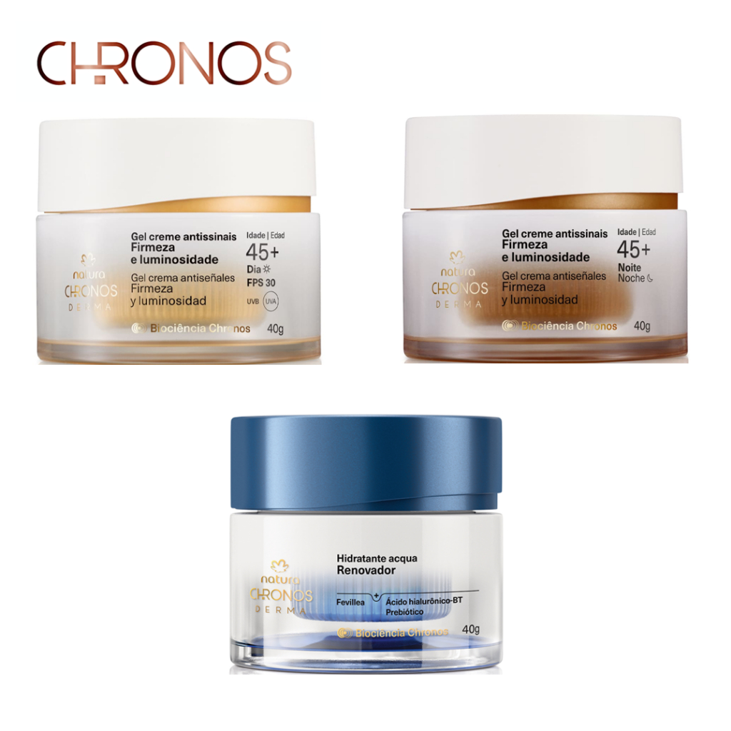 Natura Chronos Gel Creme Antissinais Facial Dia e Noite 30+ 45+ 60+ 70+ ou Acqua Biohidratante