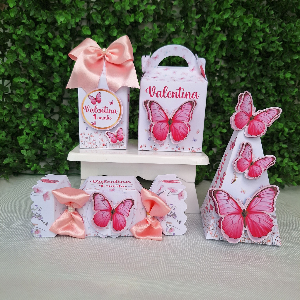 Kit Caixas Jardim de Borboletas + BRINDE / Lembrancinha de Festa / Aniversário/ Caixas Milk Pirâmide