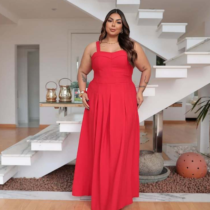 Vestido Longo Feminino  Plus Size  - Com Bojo , Elastano e Alças Conforto Total Elegante Verão