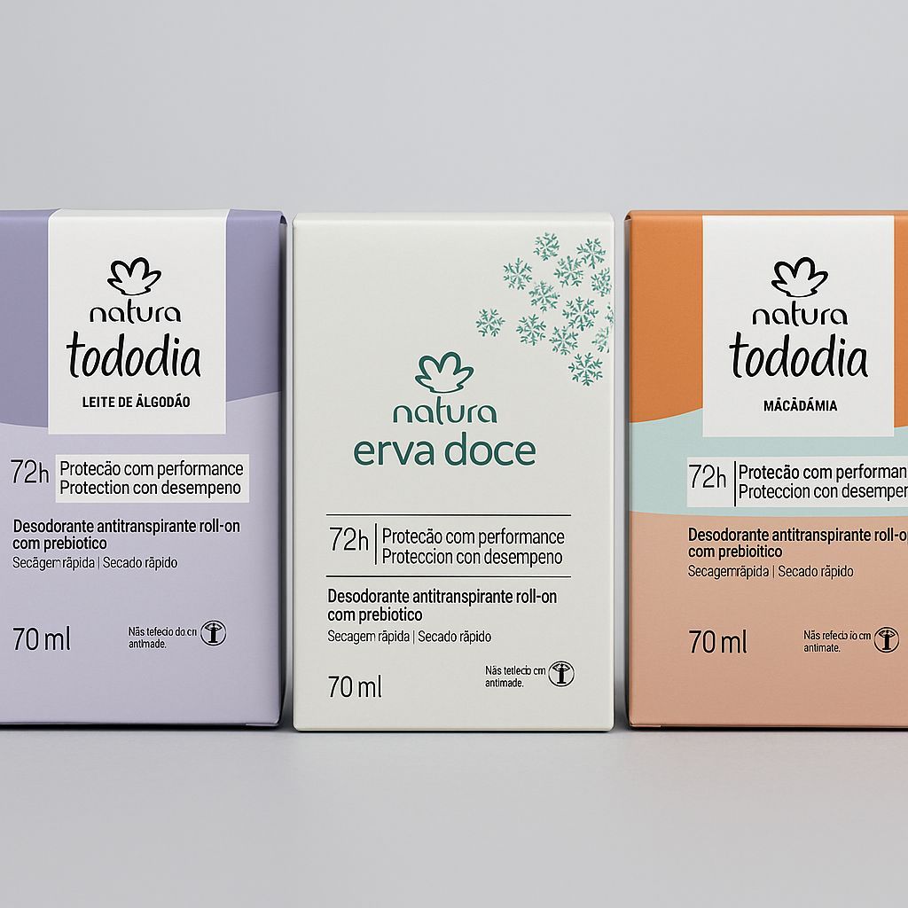 kit 3 Desodorantes Roll-on Tododia Natura antitranspirante 70 ml macadâmia, leite de algodão e erva doce