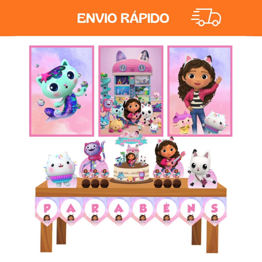 Kit Só um Bolinho - A Casa Magica da Gabby - Gabi - Gatinhos - Menina - Festa em Casa - Mesversário