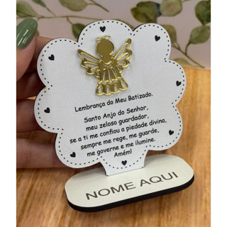 Kit Lembrancinhas Batismo, Oração Santo anjo - Personalizado com acrílico. Batizado Mdf em Oferta na Shopee