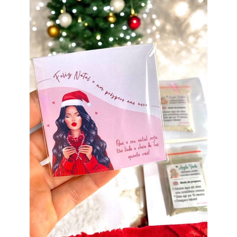 20/50 lembrancinha natal personalizado skincare mimo para cliente com argila branca e verde com cartao de agradecimento