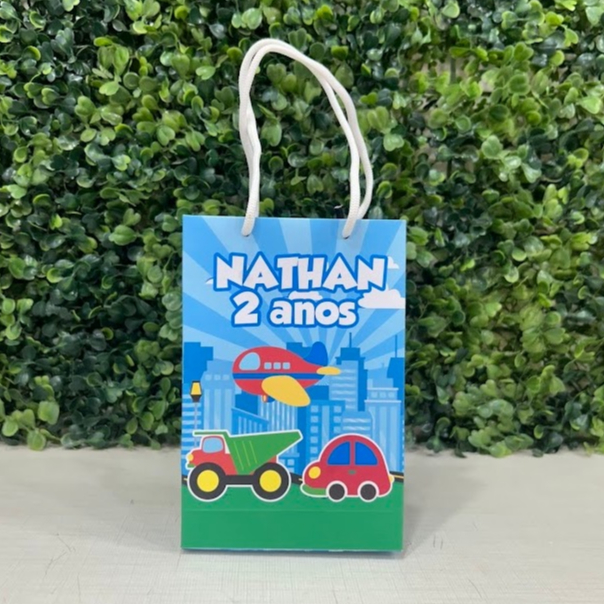 Sacolinha Transportes - Carrinhos - avião - caminhão - PEGUE E MONTE - Personalizados - Lembrancinhas - kit festa