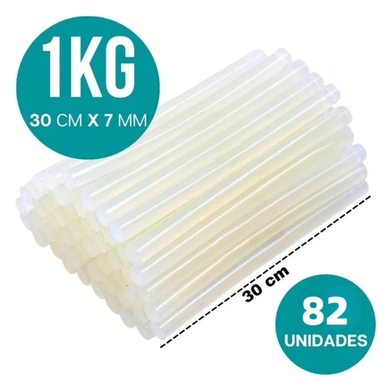 82 Unidades Bastão de Cola Quente 1kg Fino Refil Transparente 30cm x 7mm para Pistola de Cola Quente