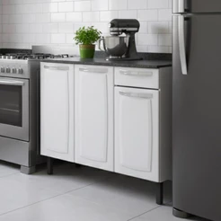 Balcão de Cozinha Itatiaia Rose em Aço. 3 Portas e 1 Gaveta