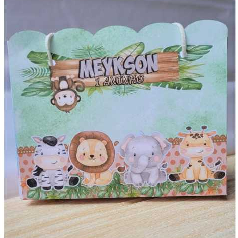 Kit Sacolinha personalizada Safari lembrancinha , aniversário / batizado/ chá revelação/Qualquer Tema | tamanhos G