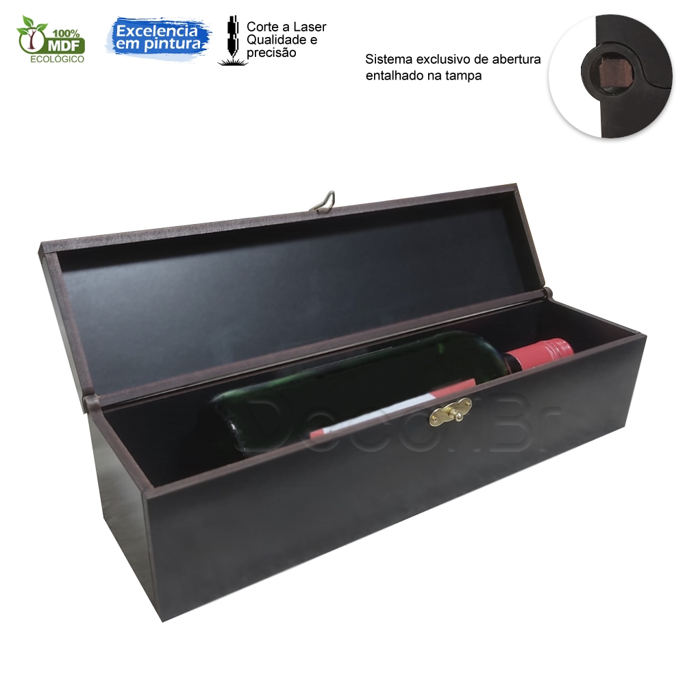 Caixa Para Vinho champanhe Com Fecho Porta Garrafa em MDF Preto - Decori Br