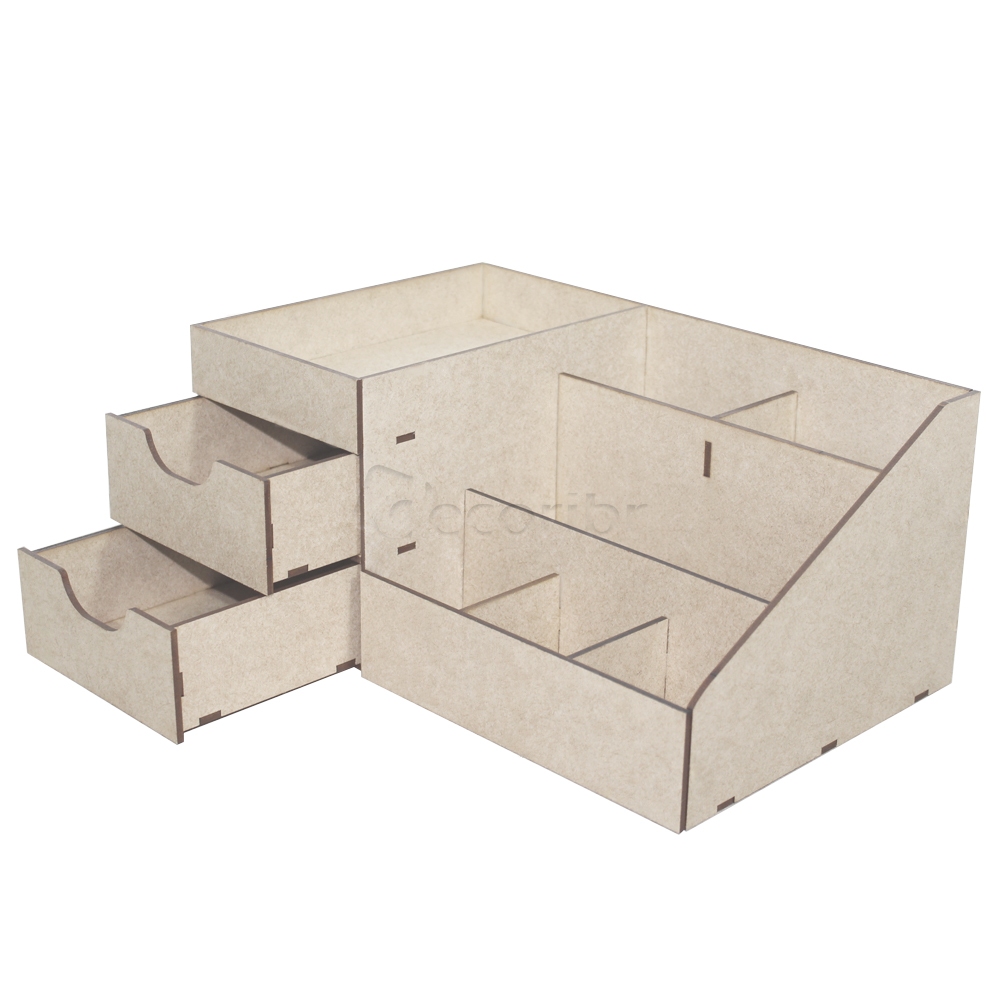 Organizador de Mesa Multiuso com Gavetas Escritório Maquiagem Utilidades MDF Cru - Decori Br