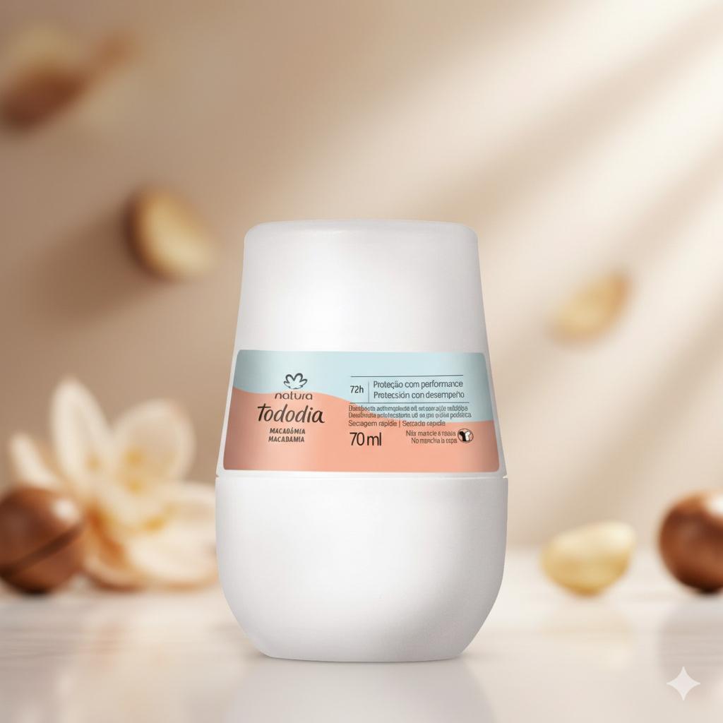 Roll-on Desodorante Natura Tododia antitranspirante 70 ml Macadâmia, erva doce e leite de algodão