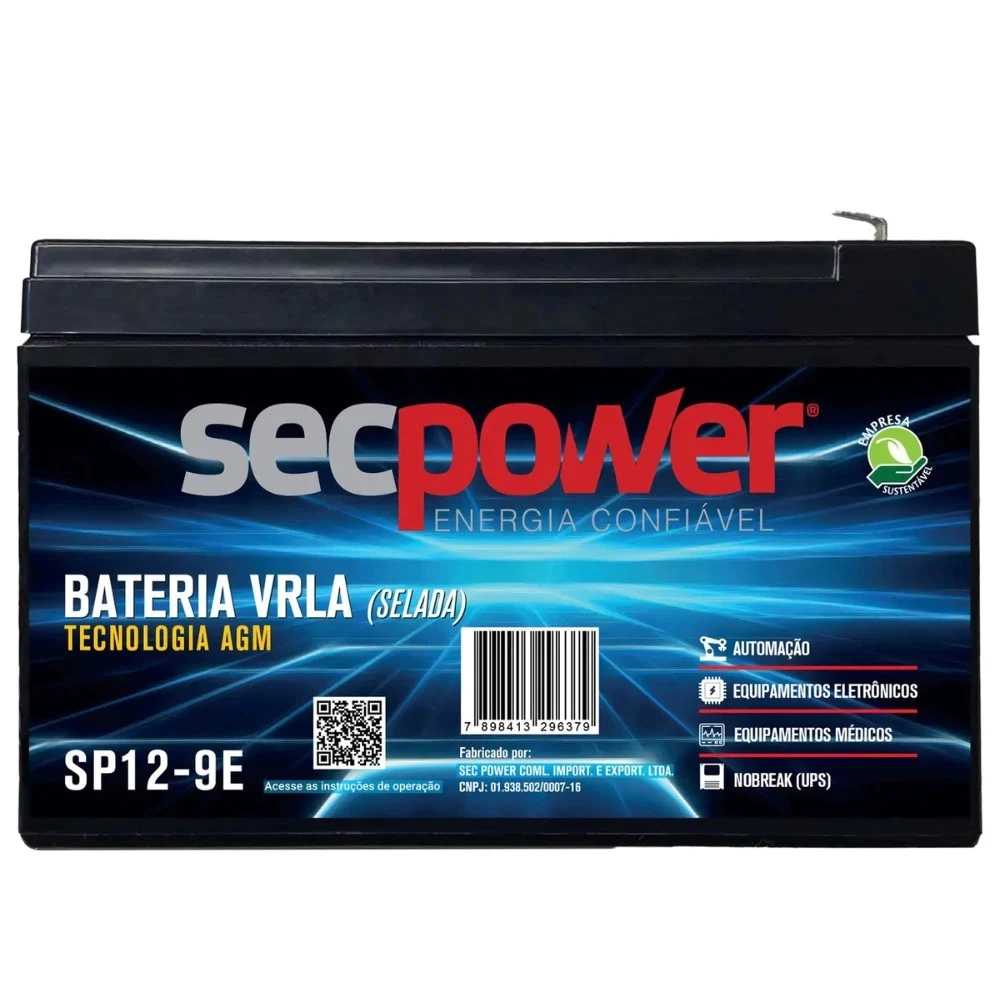 Bateria Selada Secpower Vrla 12V 9ah Alarmes, Central de Cerca Elétrica,Nobreak, Pulverizador em Oferta na Shopee