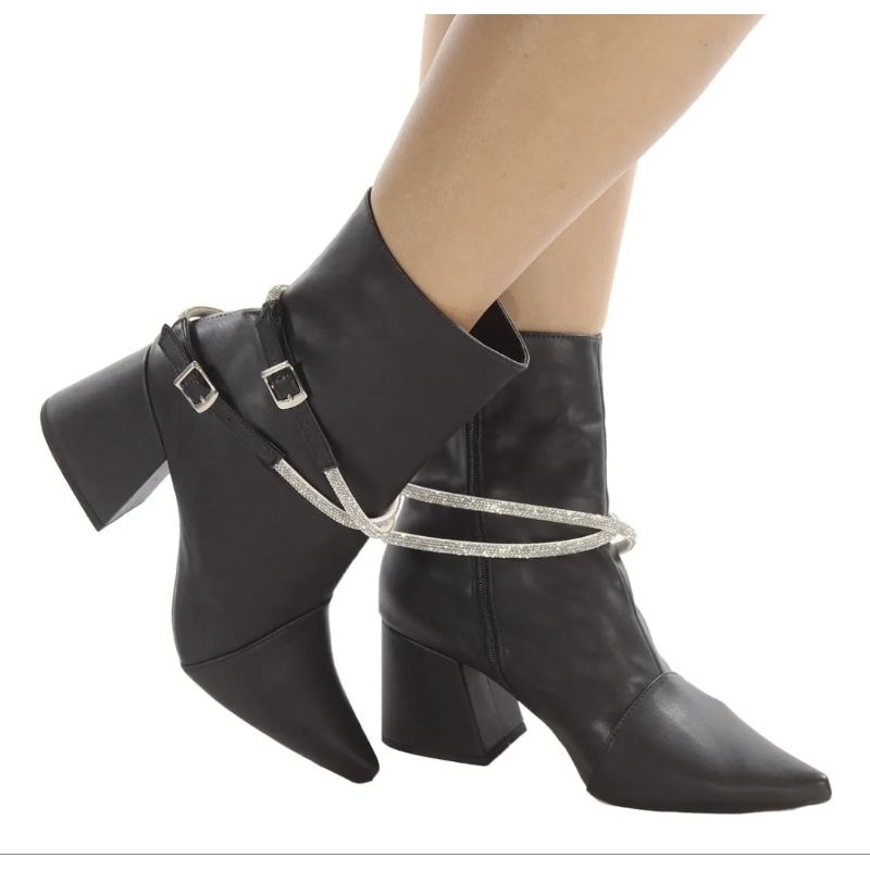 bota feminina bico fino salto grosso baixo medio cano baixo social frio inverno country