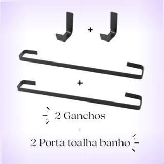 Kit Acessórios Para Banheiro Preto 4 Peças porta papéis, porta toalhas, suportes em Oferta na Shopee