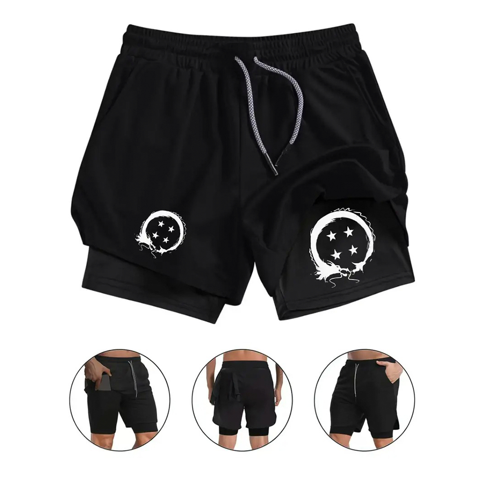 Short esportivo compressão fitness 2 em 1 masculino geek dragon anime goku esferas