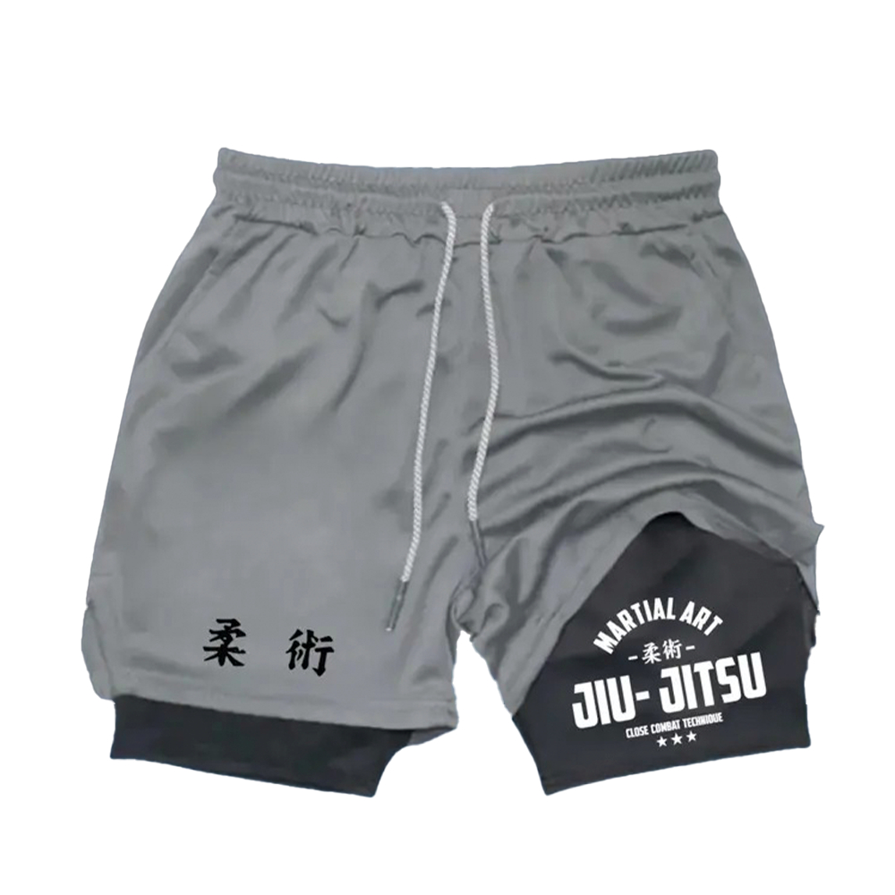 Short esportivo compressão fitness 2 em 1 masculino arte marcial jiujitsu brazilian arte moda