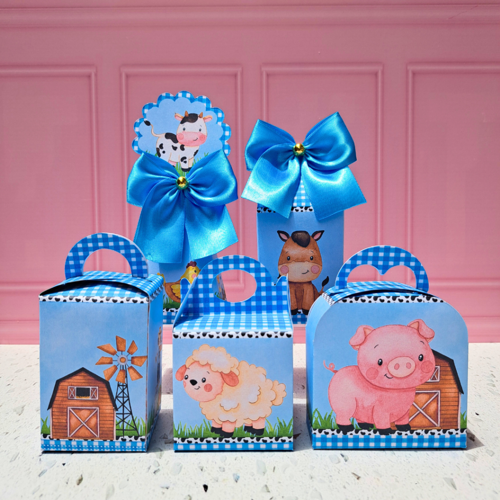 Personalizados Fazendinha Azul Menino  (PEGUE E MONTE)- kit festa -lembrancinha-aniversario -caixinhas - festa infantil