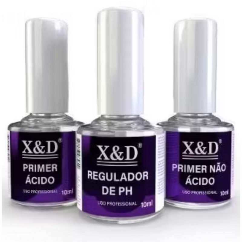 Kit 10ml Preparadores Primer Ácido + Primer Não Ácido + Regulador De PH Unhas De Gel Acrigel E Porcelana