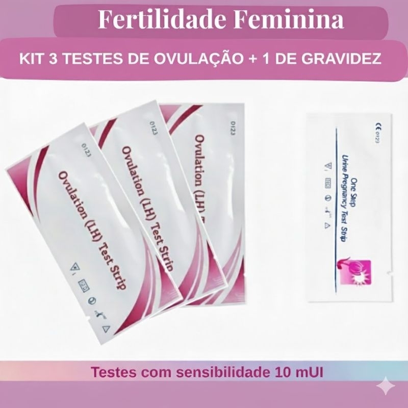 Fertilidade Feminina Kit 3 Testes de Ovulação + 1 de Gravidez (hCG) Sensibilidade 10mUI em Oferta na Shopee
