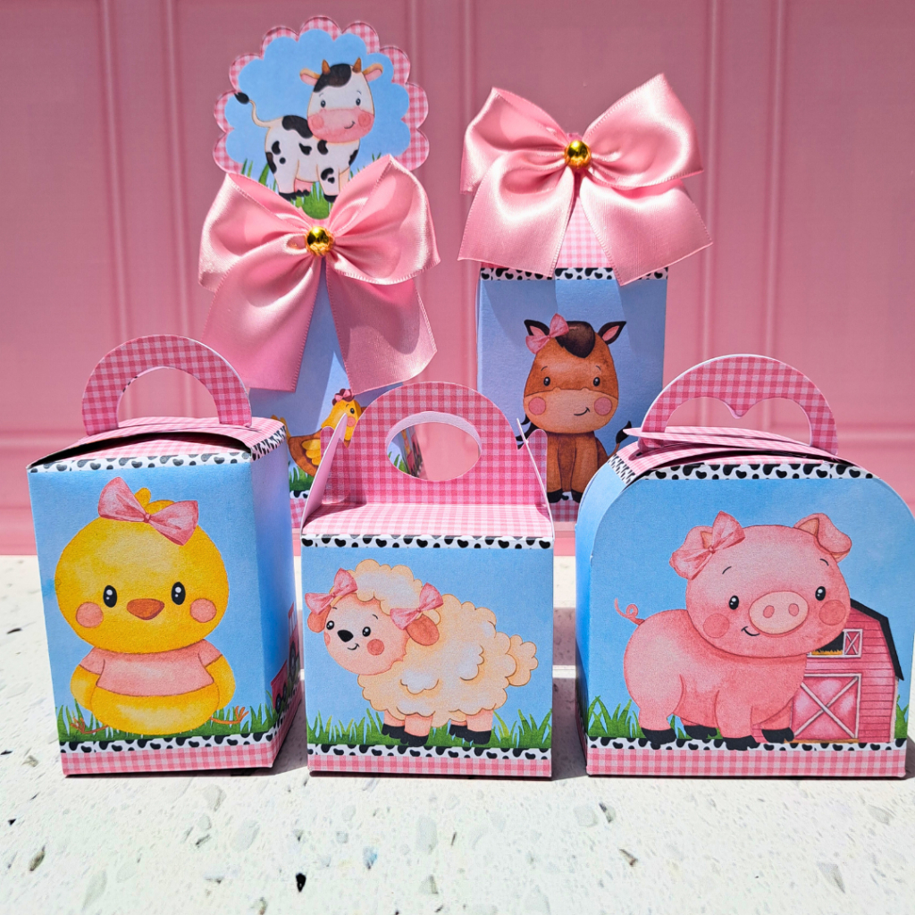 Personalizados Fazendinha Rosa Menina  (PEGUE E MONTE)- kit festa -lembrancinha-aniversario -caixinhas - festa infantil