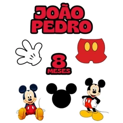 Topo de Bolo Personalizado com Nome Mickey Mouse Topper Enfeite Decoração Aniversário Mêsversário