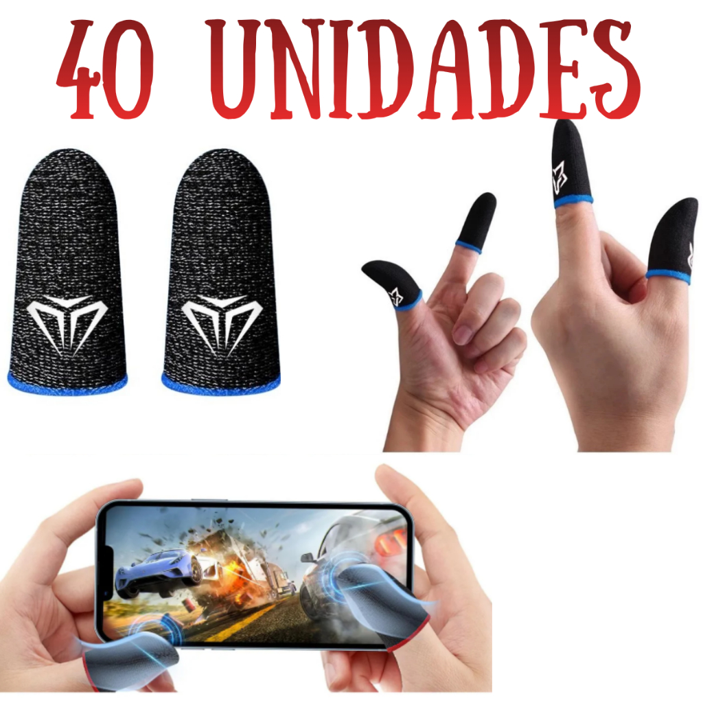 kit 40 Luvinha de dedo Gamer Mobile Fibra de Prata Anti-Suor para Celular Alta Precisão Free Fire PUBG COD