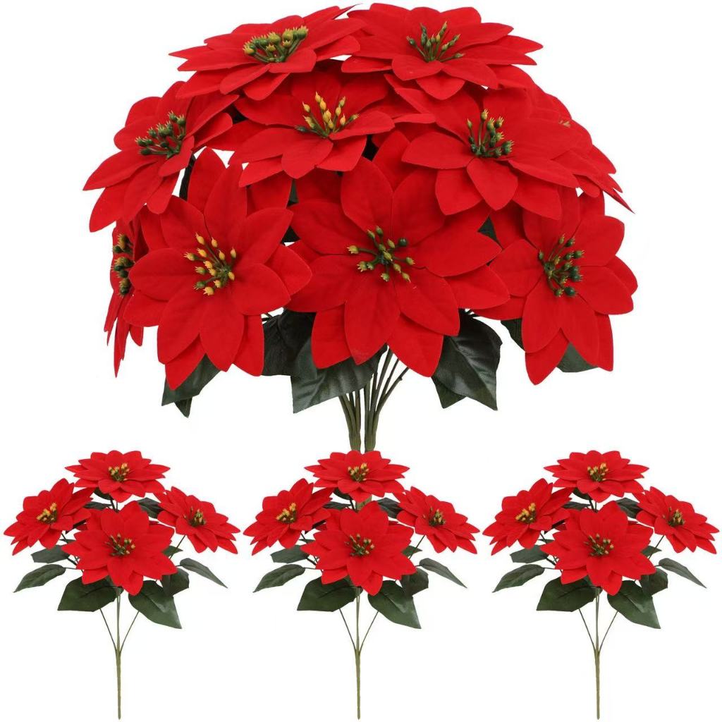 Buquê Bico Artificial 5 Flores Flor de Natal Vermelha Decoração, Arranjos,Festas,Casa e árvore de natal NL-8888 em Oferta na Shopee