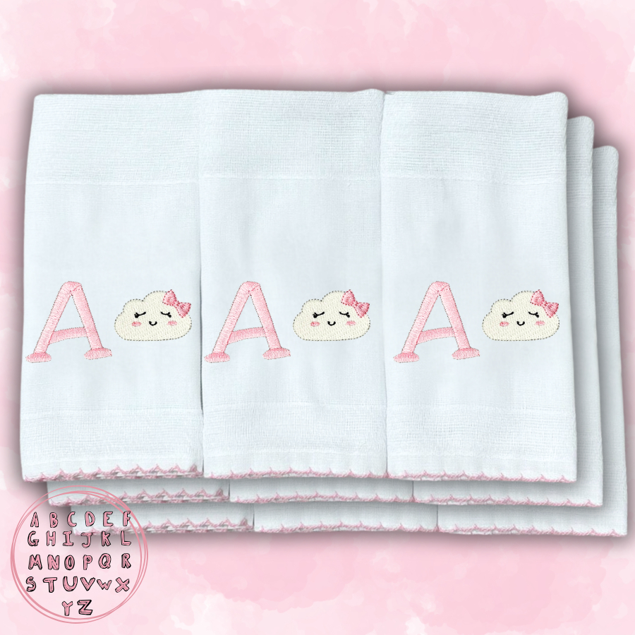 Kit 10 Boca Fralda Personalizado Com Inicial Do Nome Do Bebe Menino Menina 100% algodão Bordado