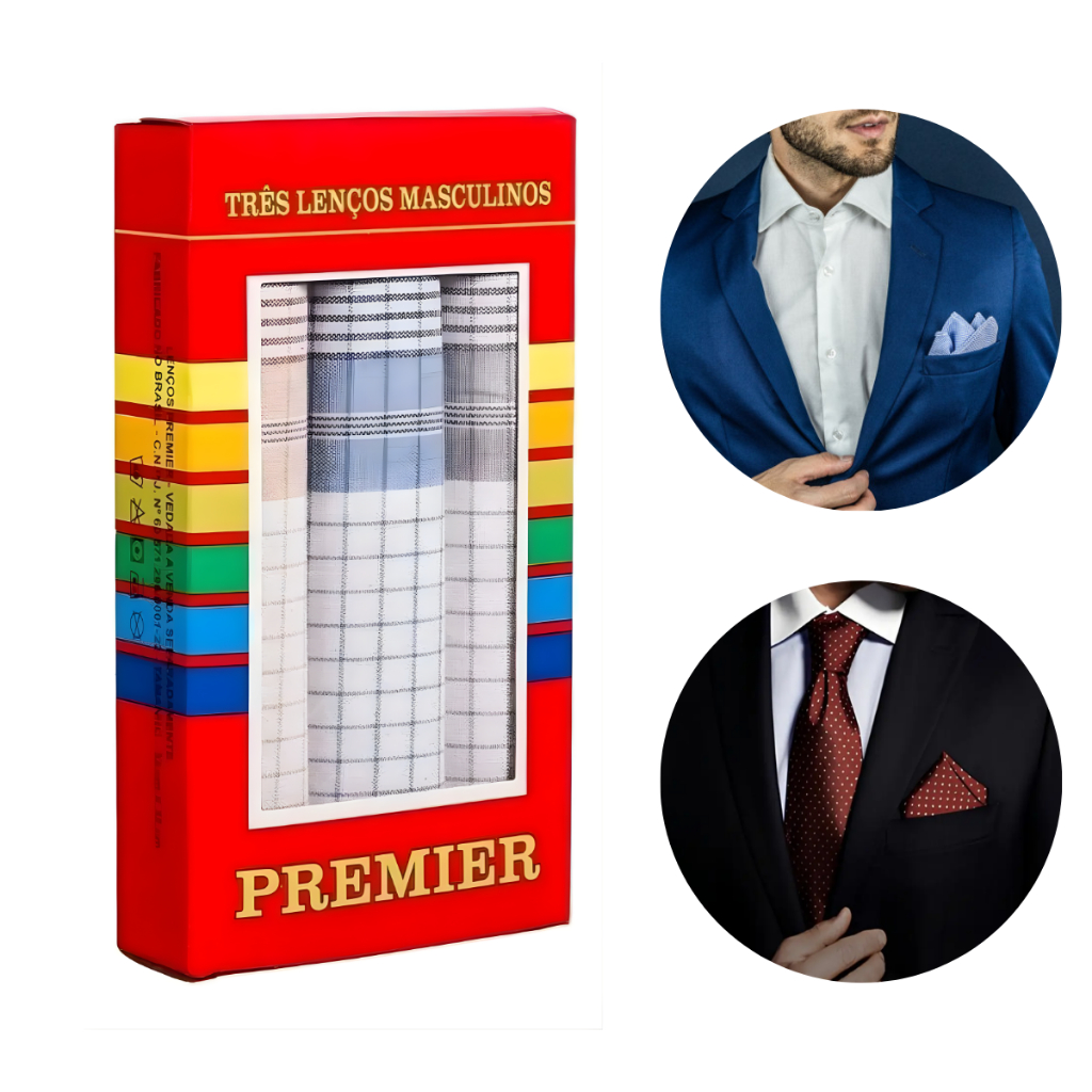 Kit 9 Lenços De Bolso Masculino Premier 32x32 Presente Pais