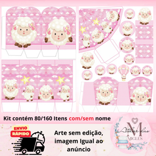 Kit com 80/160 itens lembrancinhas TEMA: OVELHA ROSA (COM/SEM NOME) - Envio rápido!!! em Oferta na Shopee