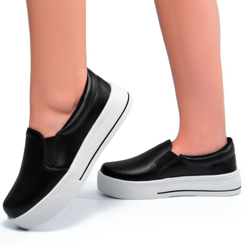 Tênis Casual Slip On - It Sint. Branco, Preto e Bege Santa Lolla/Lumiss