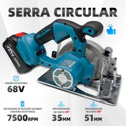 Serra Circular Sem Fio Recarregável E Portátil 2 Bateria 68V