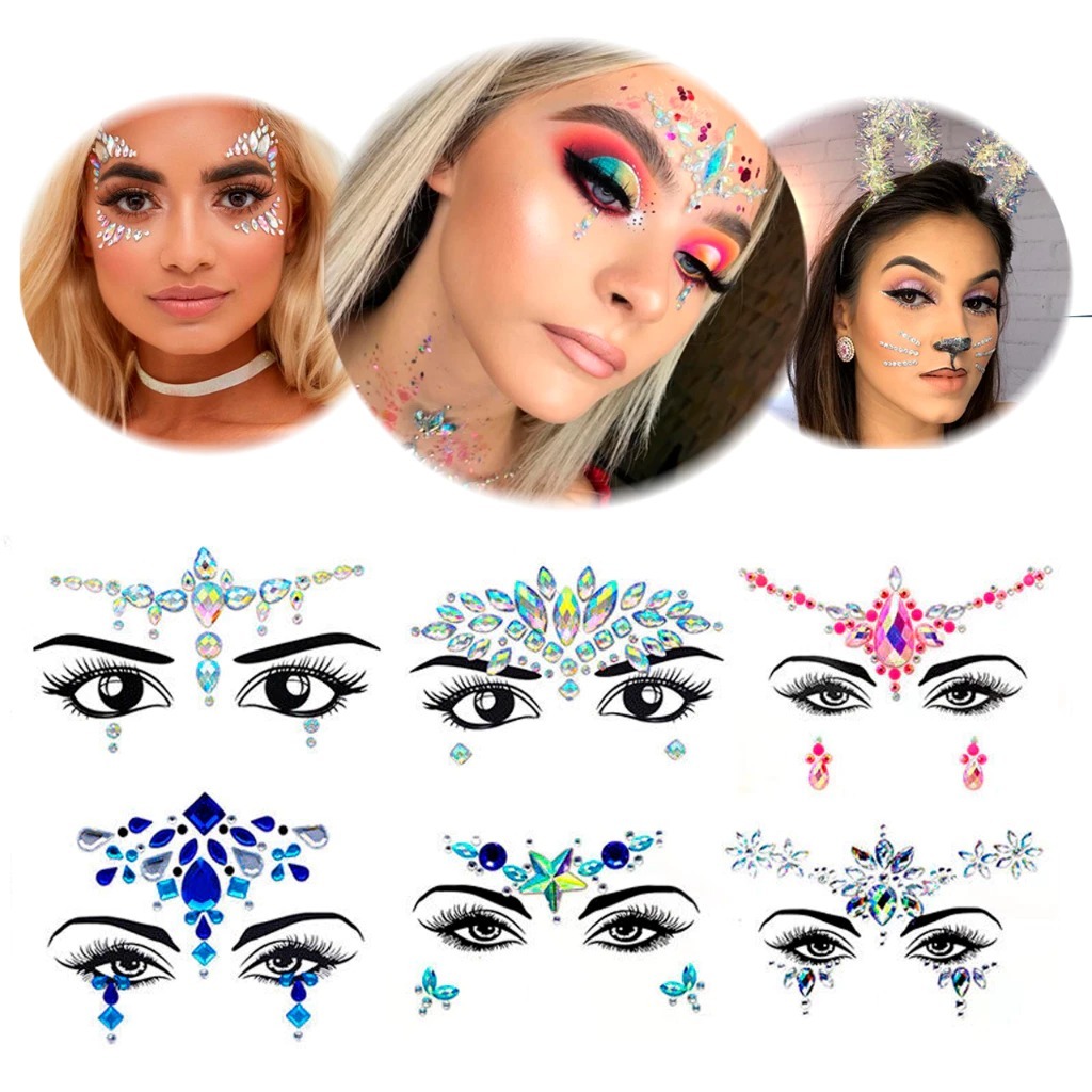 Strass Adesivo para Rosto e Corpo - Carnaval Festa - Cartelas com 3/4/5/6 unidades em Oferta na Shopee