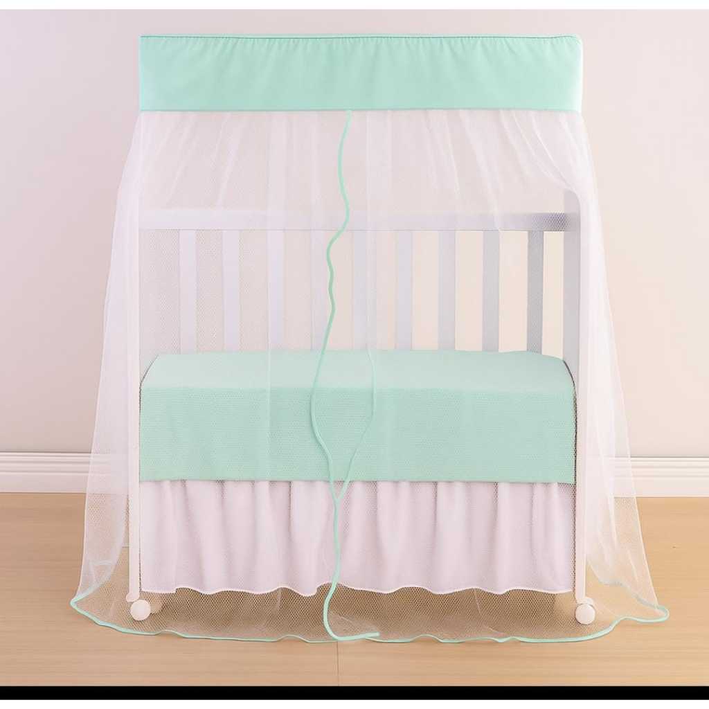 Mosquiteiro mini berço menino com Bando Veu para mini berço com bando verde agua