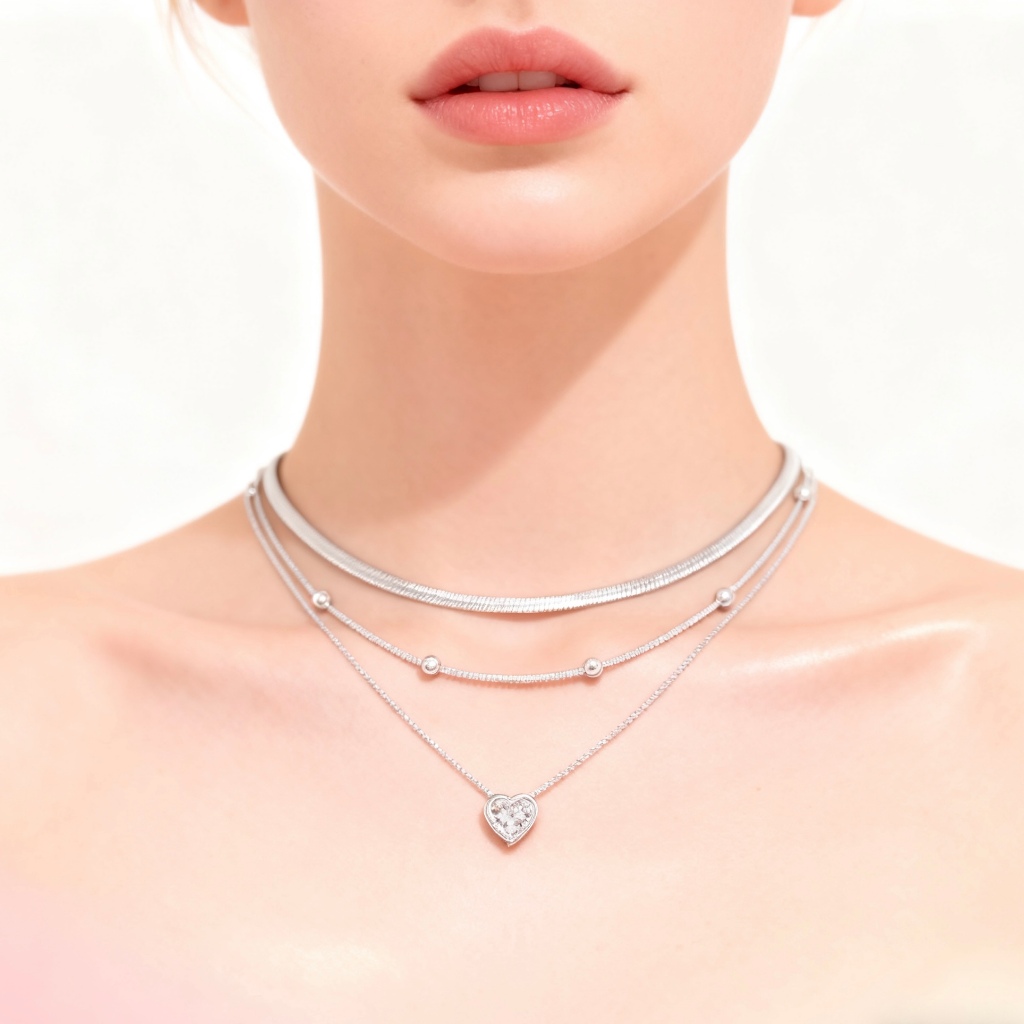 Kit 3 colares femininos pingente de zircônia em formato de coração banhado a prata 925 e ouro 18k