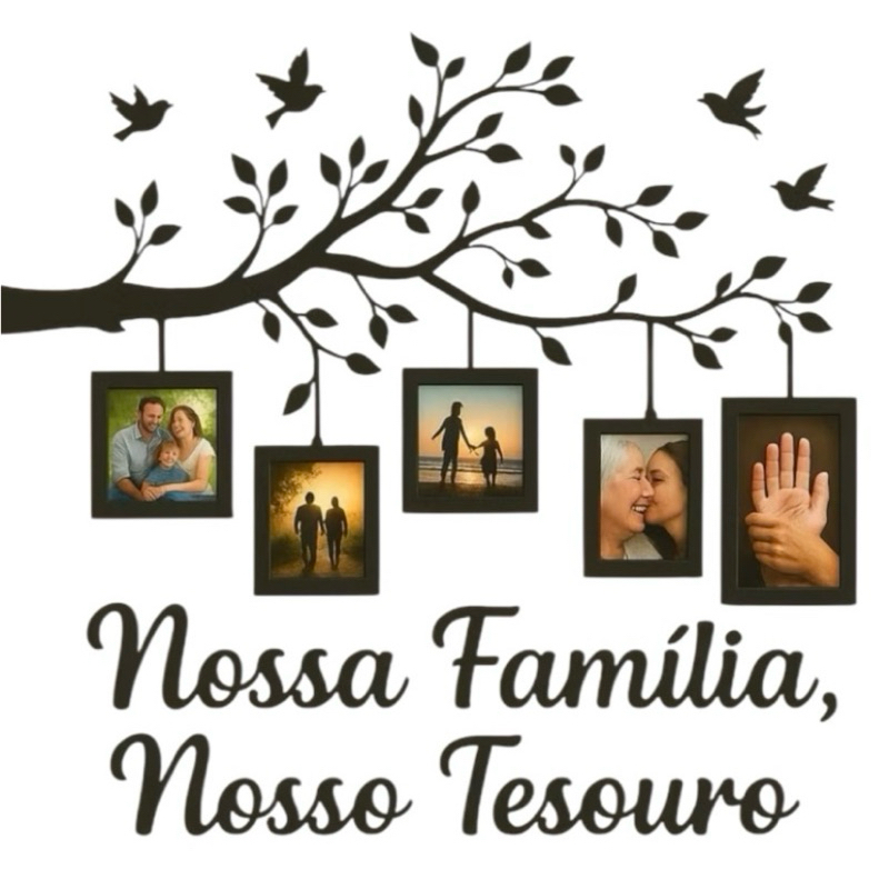 Quadro Decorativo em MDF 10x15– Árvore com Molduras para Fotos de Família