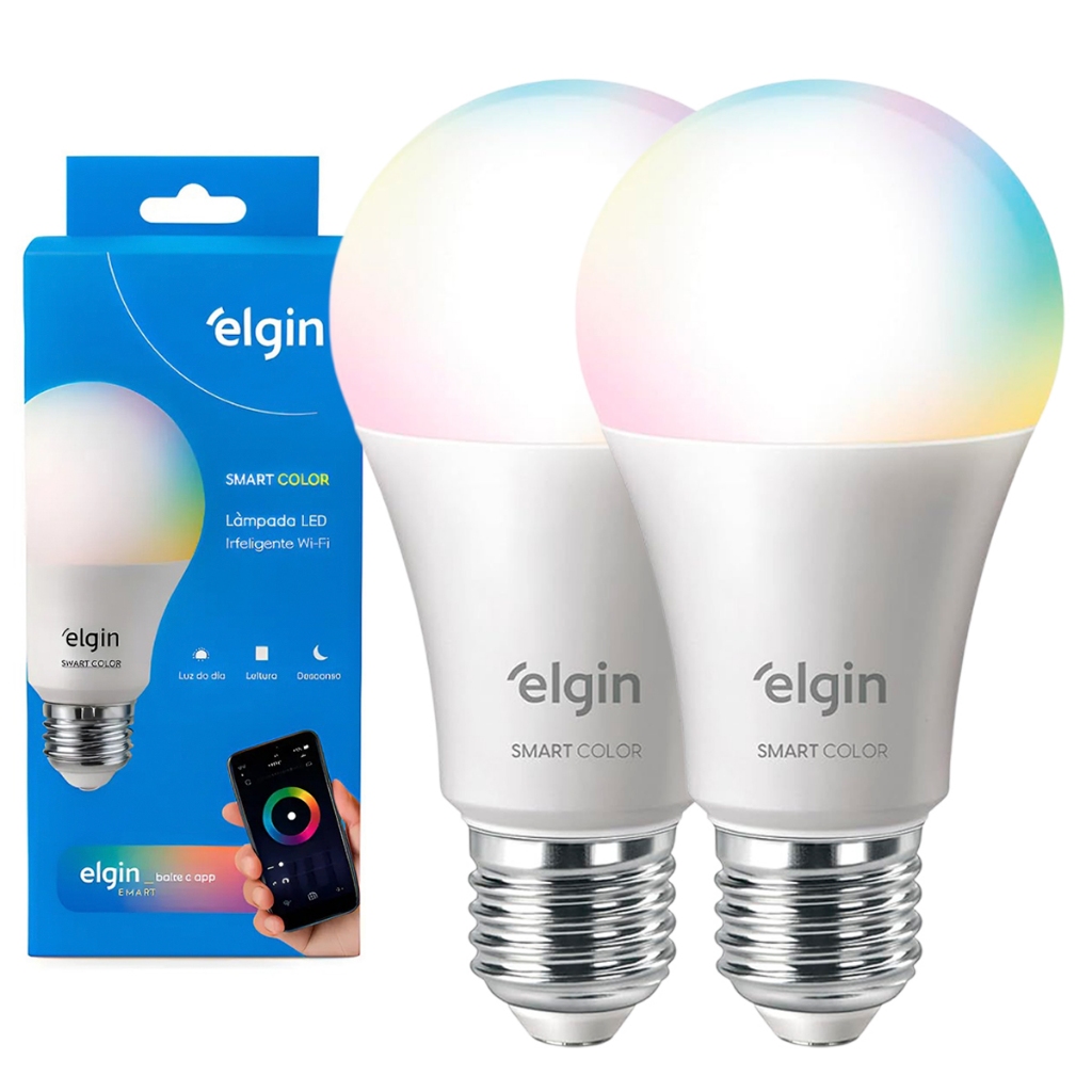 Kit 2 Lâmpadas Inteligente Bulbo LED Elgin 10W Smart Color RGB Wifi Compatível com Alexa