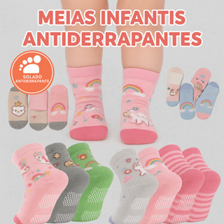Kit 12 Pares Meias Infantil Menina Bebê Criança Estampada Antiderrapante em Oferta na Shopee