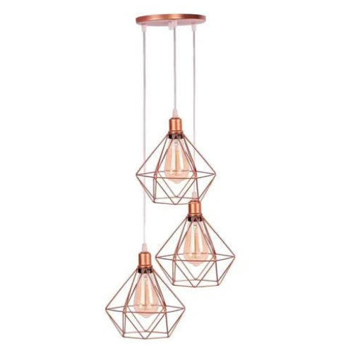 Pendente Luminária Diamante Triplo Rose Goid em Oferta na Shopee