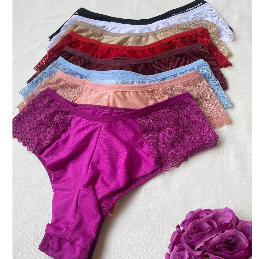 Kit Calcinha Plus size Fio Duplo c/ Renda Lateral Lingerie Feminina Conforto em Oferta na Shopee